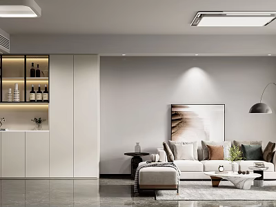 Modern Living And Dining Room Interior With White Cabinets Sofa Coffee Table And Painting 3d model