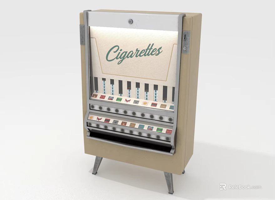 Beige Commercial Cigarette Vending Machine With Multiple Columns And Metal Stands 3d model 