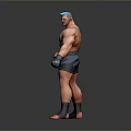 Muscular Man With Blue Hair In Standing Pose Wearing Blue Shorts And Black Boxing Gloves