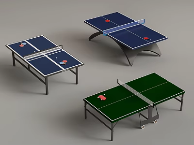 Varied Ping Pong Tables In Blue Green With Sturdy Frames And Wheel Casters 3d model