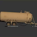 Orange Tanker Trailer With Two Wheels And Metal Pipes On Gray Background