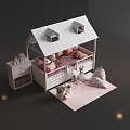 Modern Children's Bed Doll Pillow Bedside Cabinet 3d model