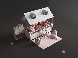 Modern Children's Bed Doll Pillow Bedside Cabinet 3d model