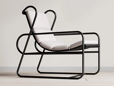Stylish Modern Leisure Chair With Curved Black Metal Frame And White Padded Seat Backrest 3d model