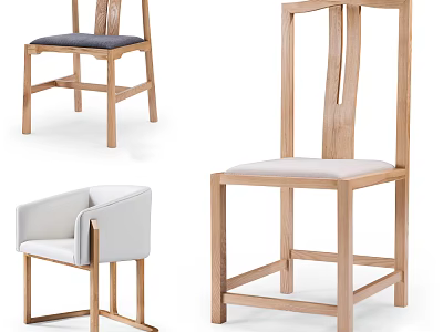 Various Modern Design Dining Chairs Featuring Wooden Frames And Soft Upholstered Seats 3d model