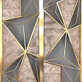 Stylish Modern Room Divider With Geometric Patterns Gold Frame And Marble Panels 3d model