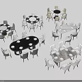 Various Dining Table Set Combinations With Round Square Tables And Gray White Chairs 3d model