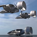 Futuristic Flying Cars With Sleek Aerodynamic Shapes Flying In Blue Sky
