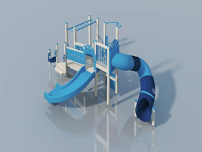 Blue And White Children's Play Equipment With Slide Climbing Frame And Tube Slide 3d model