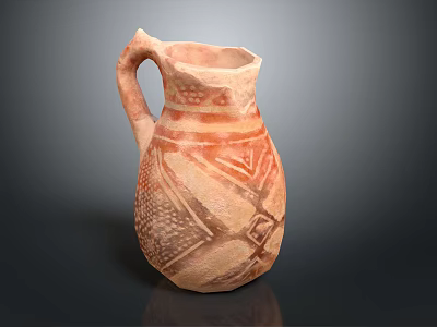 Ancient Handmade Clay Jug With Geometric Patterns And Decorative Handle 3d model
