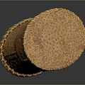 Intricate Animal Patterned Brown Woven Basket Tilted On Dark Background 3d model