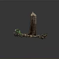 Natural Tree Stump With Candle Like Flame Surrounded By Soil Dry Leaves And Green Plants