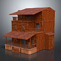Two Story Wooden House With Red Roof Balconies And Porch Multiple Windows Exterior Design