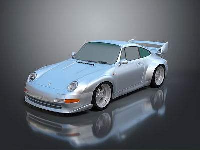 Silver Sports Car With Sleek Design Rear Spoiler Alloy Wheels And Reflective Surface 3d model