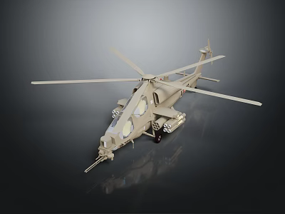 Military Attack Helicopter In Camouflage Brown With Rotor Blades And Weapon Systems 3d model
