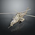 Military Attack Helicopter In Camouflage Brown With Rotor Blades And Weapon Systems