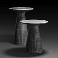 Stylish Set Of Two Black Side Tables With Conical Textured Base Design 3d model