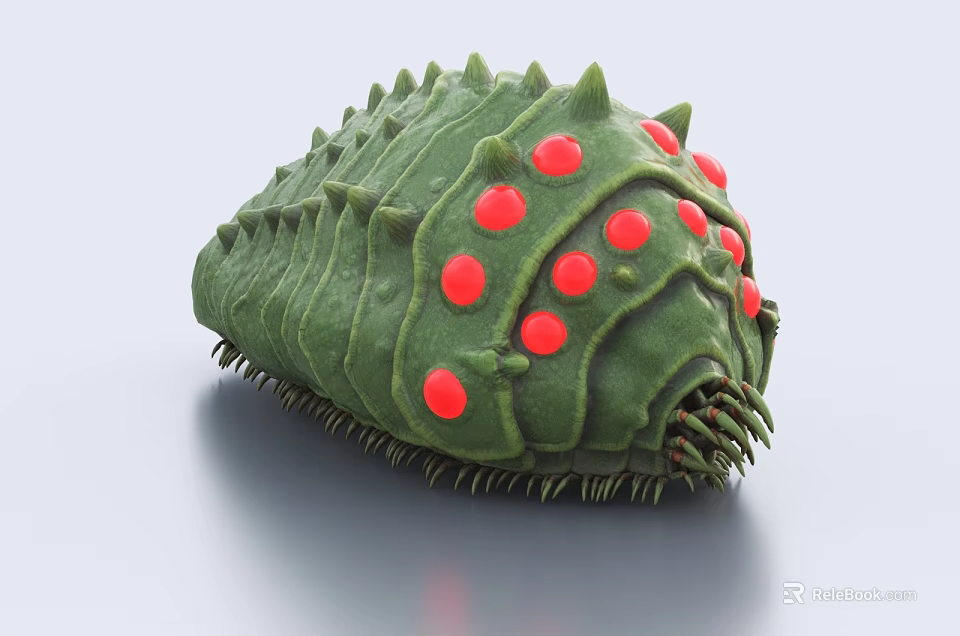 Green Reptile With Spiky Body And Red Spots On Textured Surface 3d model 