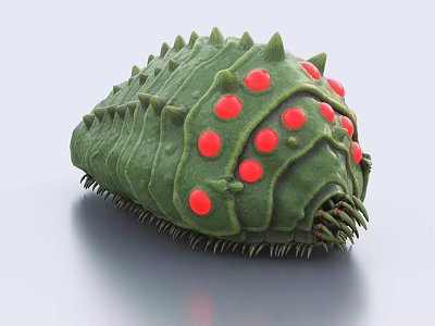 Green Reptile With Spiky Body And Red Spots On Textured Surface 3d model