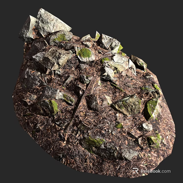 Rural Landscape Featuring Moss Covered Rocks Broken Stones And Natural Earthy Textures 3d model 
