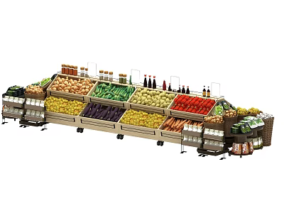 Supermarket Grocery Variety Of Fresh Fruits Vegetables On Organized Display Shelves 3d model
