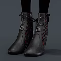 Stylish Black Leather Boots With Metal Buckles And Lace Up Details