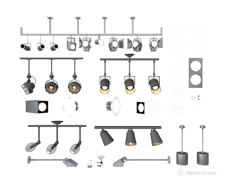 Modern Downlights And Spotlights With Various Ceiling Mounted Designs For Interior Lighting 3d model