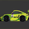 Yellow Green Racing Car With PROTECH ACC MOTUL Logos Rear Wing And Aerodynamic Design