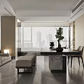 Modern Living Dining Room Interior With Round Table Beige Upholstered Chairs And Ambient Lighting