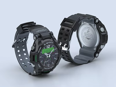 Sporty Modern Watches With Black Straps And Green Digital Dials Design 3d model