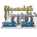 Advanced Industrial Equipment Featuring Yellow Pipes Blue Pumps Control Panel And Metal Frames