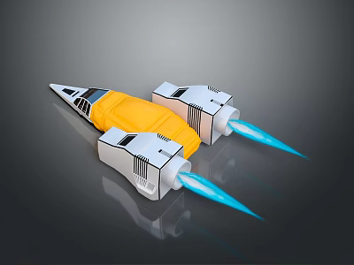 Toy Rocket Model With Yellow And White Body And Blue Thrusters 3d model
