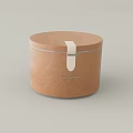 Round Wooden Box With Leather Surface And White Strap Featuring Signature Engraving Design