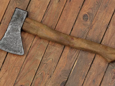 Durable Axe as Essential Hardware Tool with Metal Head and Wooden Handle on Wooden Floor 3d model