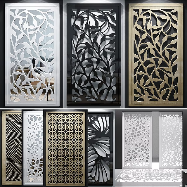 Computer Decorative Panels With Intricate Leaf Geometric Patterns In Silver Black Gold 3d model