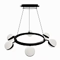 Modern Hanging Chandelier With Black Circular Frame And White Spherical Bulbs