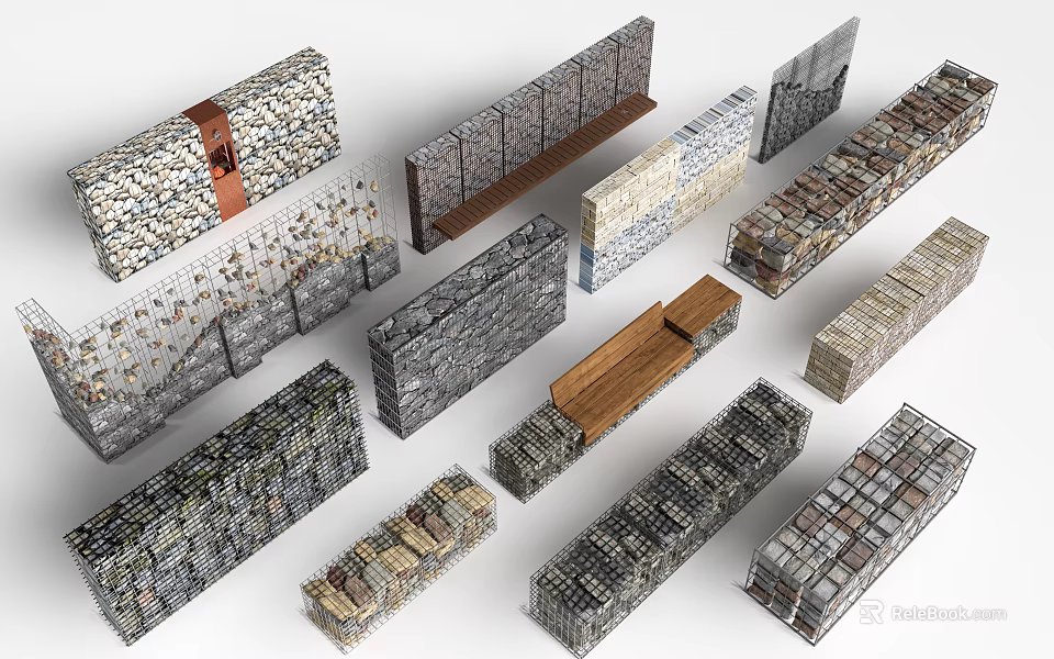 Various Decorative Stone Wall Panels With Diverse Textures And Patterns 3d model 