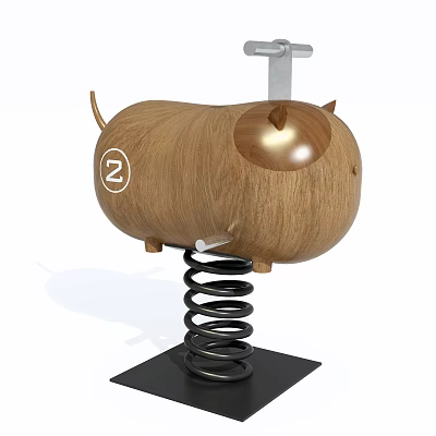 Wooden Pig Shaped Playground Equipment With Golden Circular Part And Spring Base Number 2 3d model