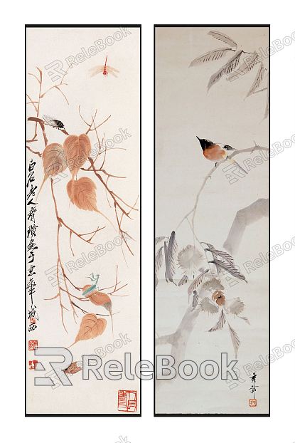 New Chinese Animal Painting Elegant Zen Plant Bird Pattern Hanging Picture Combination model