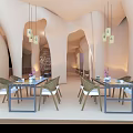 Cave Style Restaurant Interior Featuring Wooden Dome Arched Windows Tables Chairs And Warm Tones