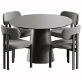 Modern Minimalist Solid Wood Round Dining Table With Four Beige Upholstered Dining Chairs Set