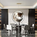 Elegant Modern Dining Table Set With Round Pendant Light Marble Floor And Wine Cabinets 3d model