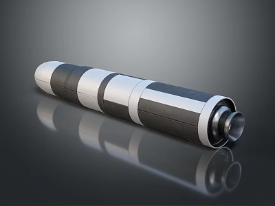 Cylindrical Metallic Weapon With Black And White Striped Tubular Design And Circular Opening 3d model
