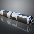 Cylindrical Metallic Weapon With Black And White Striped Tubular Design And Circular Opening