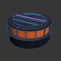 Circular Component With Black Outer Shell Colored Stripes And Orange Base