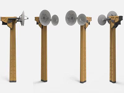 Yellow Columnar Devices With Circular And Dish Shaped Components In Four Angles 3d model