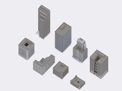 Modern Urban Architecture Models Featuring Various Gray Buildings With Different Heights And Geometric Designs 3d model