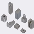 Modern Urban Architecture Models Featuring Various Gray Buildings With Different Heights And Geometric Designs