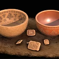 Traditional Carved Pattern Tableware Set With Ceramic Bowls And Small Square Coasters