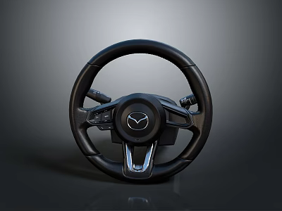 Black Leather Mazda Steering Wheel Automotive Component With Modern Control Buttons 3d model